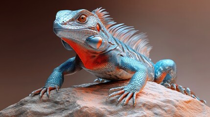 A Close-Up of a Blue Iguana Perched on a Rock