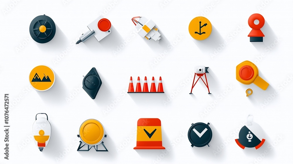 Poster Set of Pixel Perfect Icons Designed for Risk Management Visualization Depicting Elements Like Barriers Safe Zones and Alert Symbols in a Minimalist Modern Style