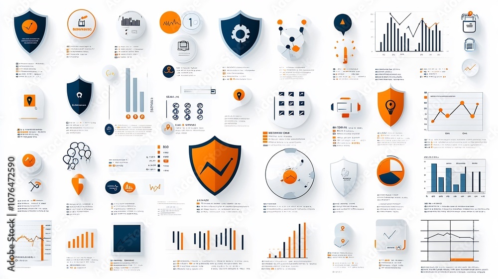 Aufkleber Pixel Perfect Icons for Risk Management Featuring Editable Shields Alert Symbols and Statistical Charts for Business Analytics and Data Visualization
