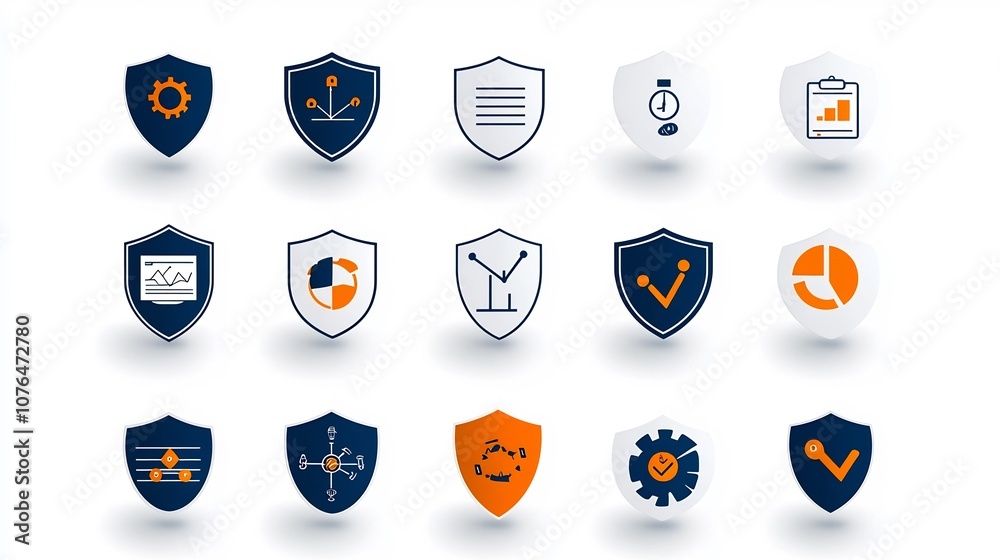 Poster Expertly designed 64x64 pixel perfect icons with editable stroke covering essential risk management concepts such as shields data analysis tools and caution symbols for clear visual communication