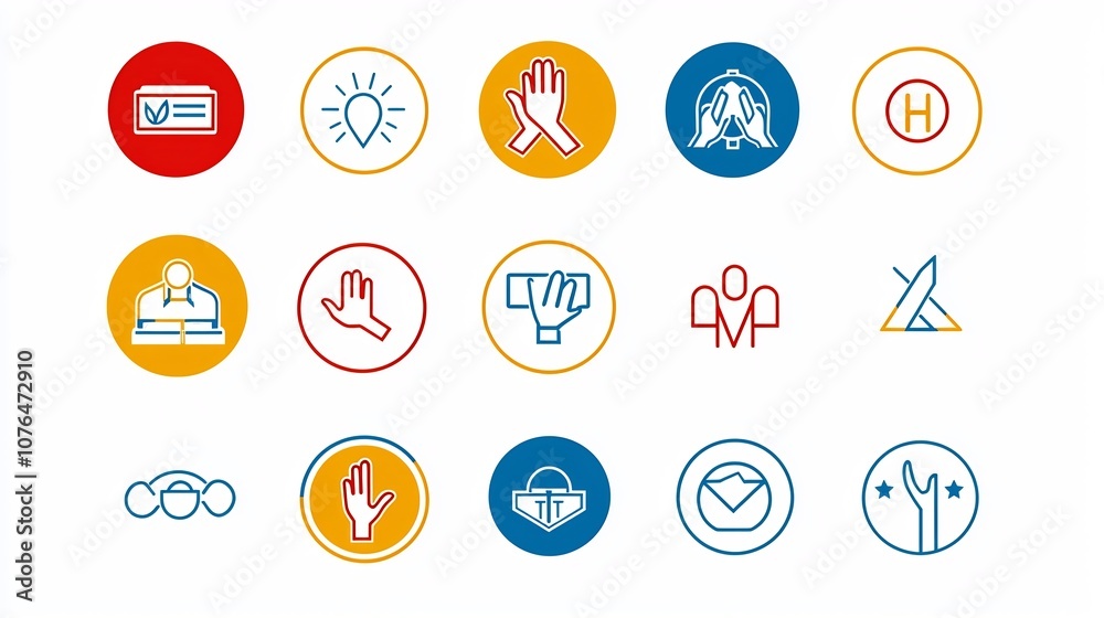 Poster colorful icons showcasing community support symbols like helping hands support circles and volunteer