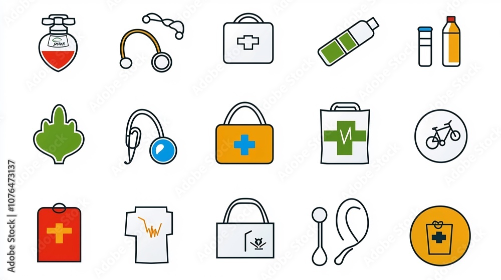 Poster diverse icons and symbols showcasing various forms of charitable work including child support medica