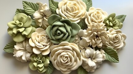 A Close-Up Arrangement of White and Green Artificial Flowers