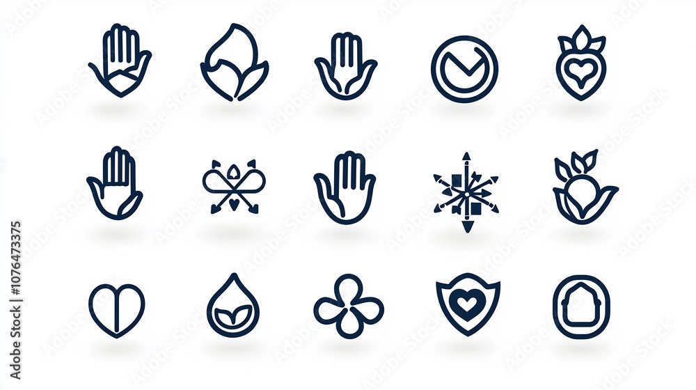 Poster icon set featuring symbols of kindness community connections and global unity emphasizing humanitarian values and charity  Graphic elements for social responsibility altruism and empathy
