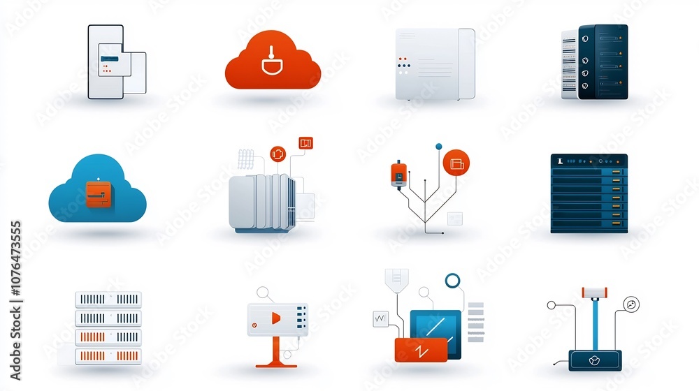 Leinwandbilder Collection of minimalist icons illustrating various cloud storage data sync and backup system solutions for digital workspaces business organizations and enterprise level data management