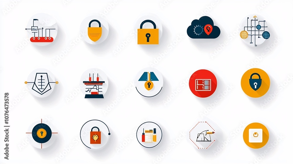 Poster Secure Cloud Network with Firewall and Multilayer Protection Conceptual Icons Showcasing Encrypted Data Cyber Security Solutions and Digital Technology Systems