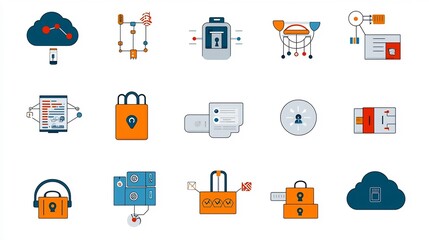 Sleek showcasing cloud network security concepts like firewall encrypted data and multi layer protection in a clean and modern style