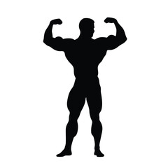 A man with a muscular build is standing in a black and white photo. He is flexing his biceps and is wearing a black shirt