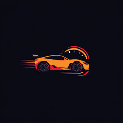 Fototapeta premium Orange sports car with a red and white speedometer in the background.