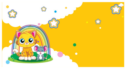 Cute cartoon anime characters background Draw vector illustration greeting card and print pattern . adorable, animals kids art.