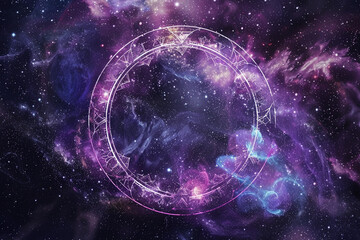 Obraz premium Astrological composition with zodiac circle in signs and symbols