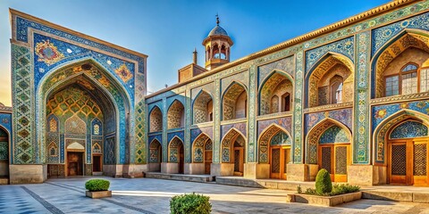 Obraz premium Full Length Side View of Stunning Persian Architecture on Clear Background, Capturing Intricate Designs and Rich Cultural Heritage in High Depth of Field