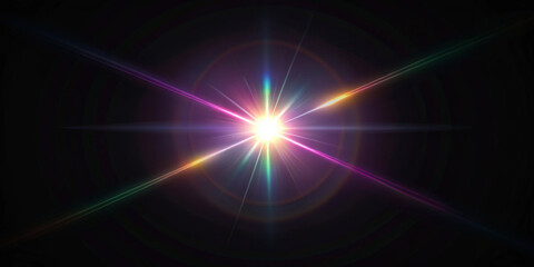 Lens sun flare abstract effect on black background. Abstract Sun burst, sun flare nature abstract rainbow colorful backdrop, blinking sun burst, lens flare optical rays.