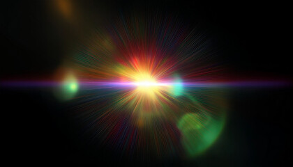 Lens flare abstract effect on black background. Abstract Sun burst, sun flare nature abstract rainbow colorful backdrop, blinking sun burst, lens flare optical rays.