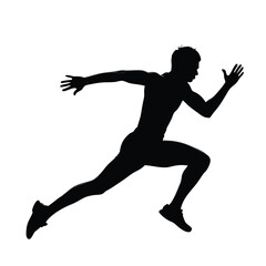 A man running with his arms outstretched. He is wearing black shorts and a black shirt