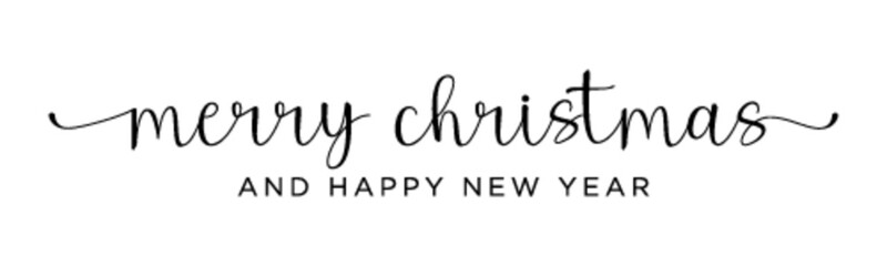 MERRY CHRISTMAS AND HAPPY NEW YEAR black vector brush calligraphy banner