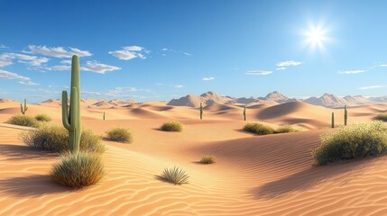 Fototapeta premium Arid Desert Landscape with Cacti