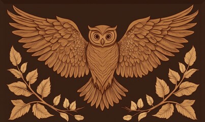 Obraz premium A brown owl with its wings spread out