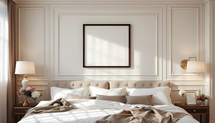 Frame mockup, wall art mockup, Living room wall poster mockup. Modern 3D render luxury interior design