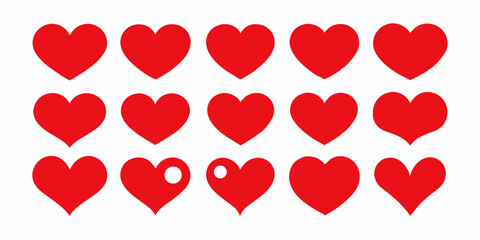 A collection of red heart icons set vector on white background