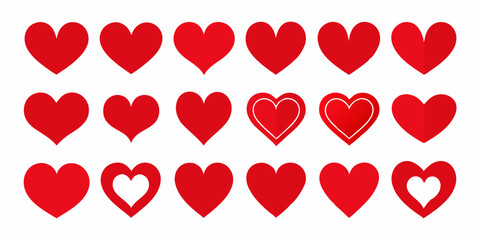 A collection of red heart icons set vector on white background