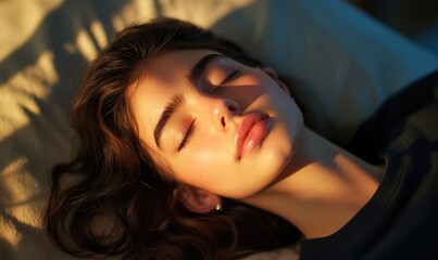 A woman is sleeping on a bed