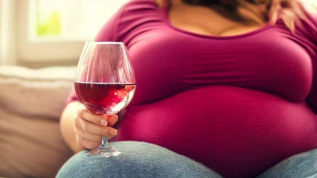 A fat woman enjoys a glass of red wine while relaxing comfortably at home in a cozy living space during the afternoon