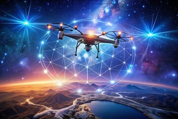 High-Tech Illustration of the Virgo Zodiac Sign Captured through Drone Photography, Showcasing Celestial Elements and Futuristic Design in a Stunning Aerial Perspective