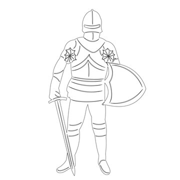 recommend clip art: sketch knight with sword and shield outline, vector
