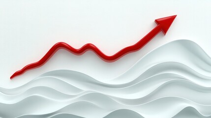 Red arrow ascending over white wave, symbol of growth, progress and positive momentum
