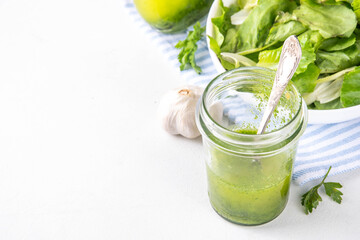 Green Herb Salad Dressing. Infused fresh Basil, parsley garlic olive oil