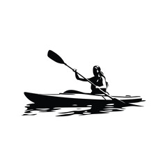 A woman is paddling a kayak. She is wearing a ponytail. The kayak is in the water
