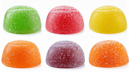 Collection set of sugar-coated gummy candies isolated on transparent or white background