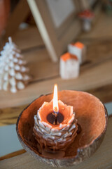 Decorative New Year, Christmas candles with winter theme