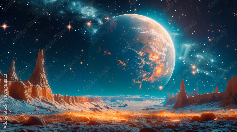 Wall mural unknown planet from outer space. space nebula. cosmic cluster of stars. outer space background