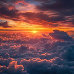 Fototapeta premium Dynamic sunset with layers of clouds, colorful, radiant, peaceful.