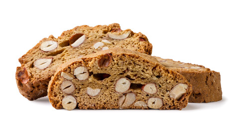 Cantuccini cookies, almond biscotti on white background. Isolated