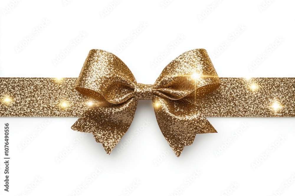 Poster a gold ribbon with a bow tied around it on a plain white background