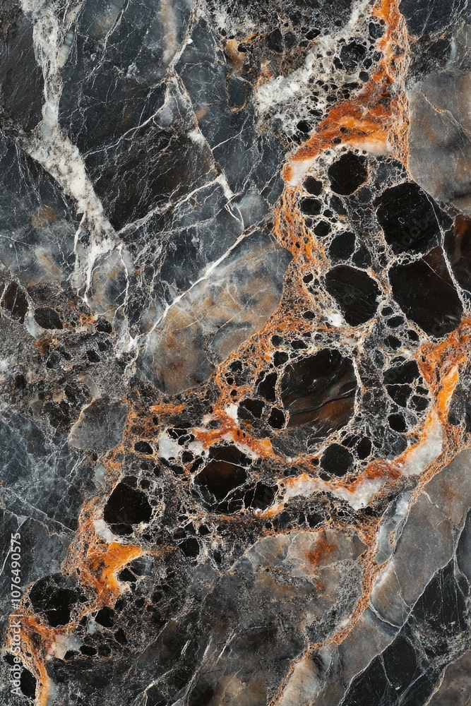Poster A close-up view of a polished marble surface with intricate patterns and textures