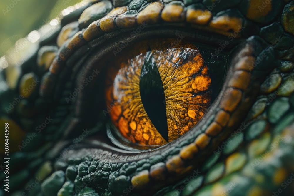 Poster A detailed shot of a lizard's eye, perfect for magnifying its unique features or using as a decorative element in nature-themed designs