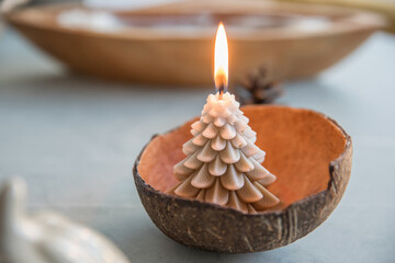 Decorative New Year, Christmas candles with winter theme