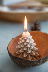 Decorative New Year, Christmas candles with winter theme