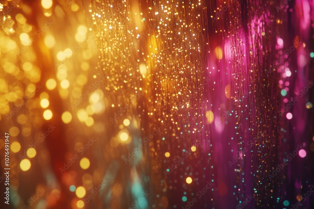 Poster a close-up shot of a curtain with lights shining through, great for interior design or stage setting