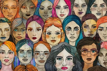 A Collage of Diverse Women's Faces with Textured Skin and Hair