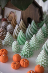 Decorative New Year, Christmas candles with winter theme