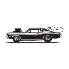 Obraz premium American 70s customized muscle car line art silhouette vector on a white background