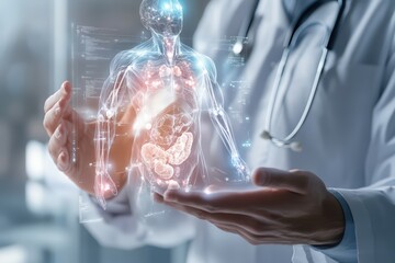 A medical professional consulting with an AI system