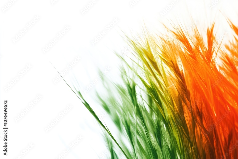 Poster a close-up view of different types of green and orange grass, ideal for use in nature or outdoor-rel