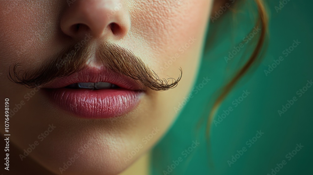 Poster a close-up view of a person's face featuring a distinctive mustache