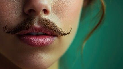 A close-up view of a person's face featuring a distinctive mustache